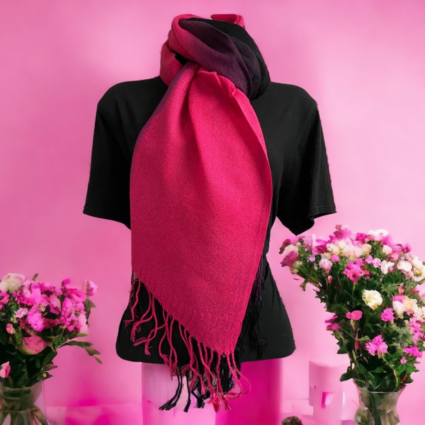 Vibrant Magenta Acrylic Scarf - Luxurious Long Wrap with Fringe, Bold Shawl, Soft and Cosy Fashion Accessory, Stylish Winter Essential