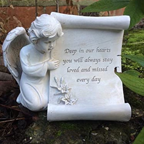Beautiful Angel Resting On LED Candle Grave Cemetery Memorial Ornament Light 