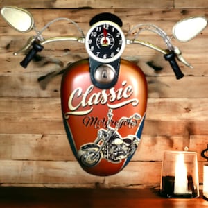 Vintage Motorcycle Metal Wall Clock - Classic Biker Decor - Retro Bike Design with Functional Clock - Unique Gift for Motor Enthusiasts