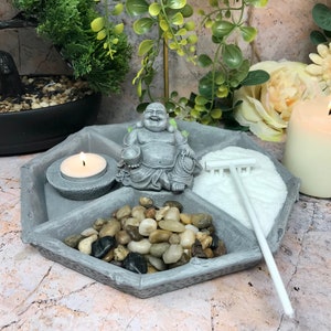 Kit de jardín zen Mini espacio de meditación y relajación de Buda Juego completo con arena, rastrillo, vela y decoración imagen 3