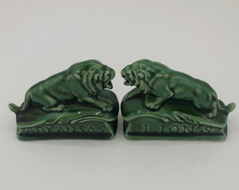 Green ceramic "Arkansas Lions"  set of 2