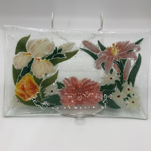 Fused  floral glass serving platter