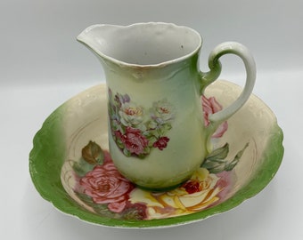 German hand painted bowl and pitcher