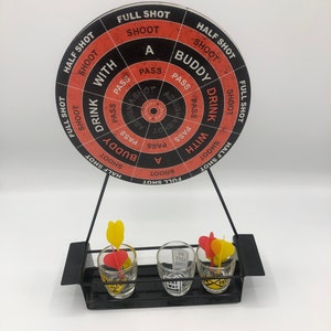 Deco style, metal dart shot drinking game set, magnetic dart board