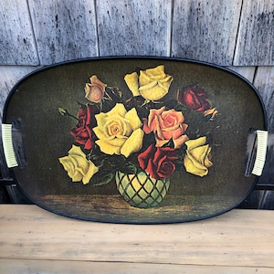 MCM florales ovales Serviertablett mit gewickelten Griffen