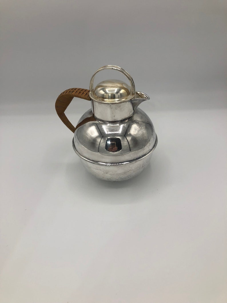 1920's Silverplate and Rattan Teapot Etsy