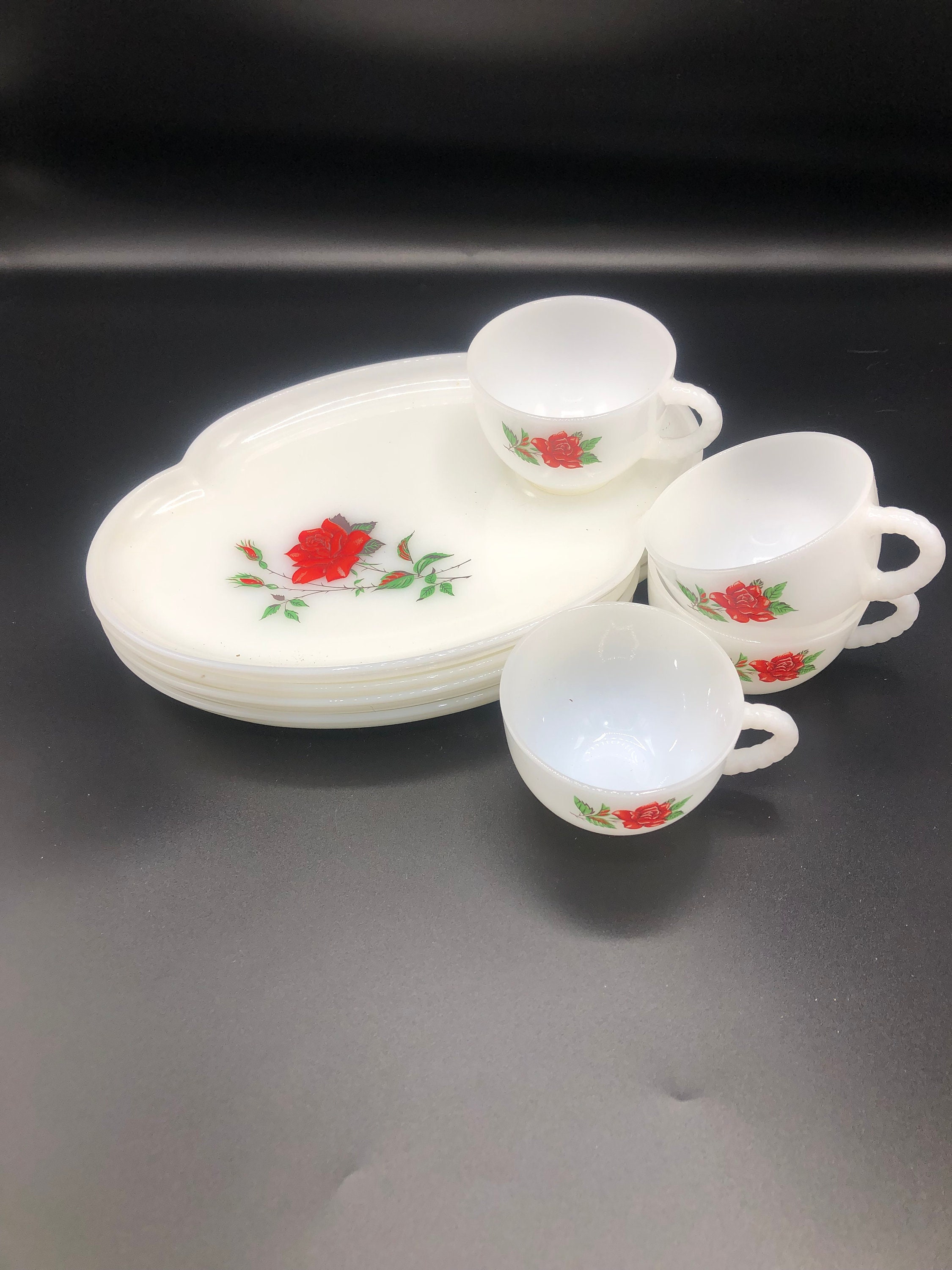 Rosecrest Milk Glass Luncheon Set Etsy