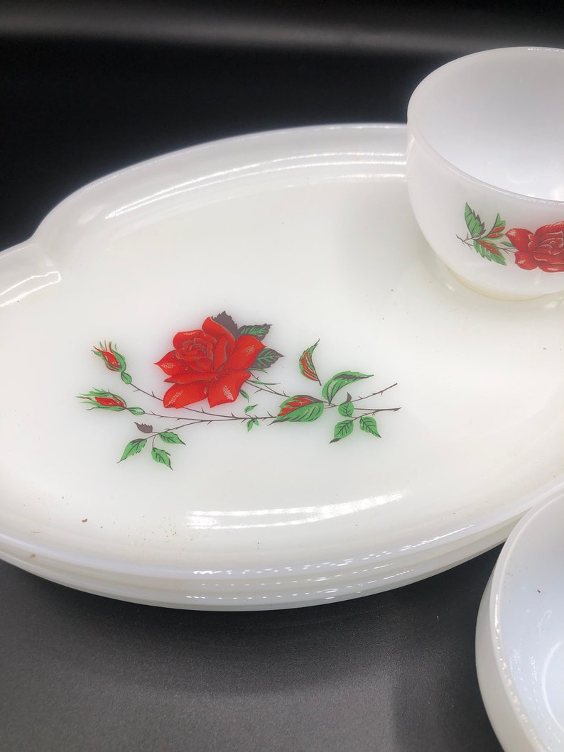 Rosecrest Milk Glass Luncheon Set Etsy