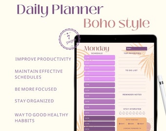Daily Digital Planner 2022 | Portrait for Goodnotes, Notability | Boho Theme | To Do List | Checklist | Undated | Digital agenda