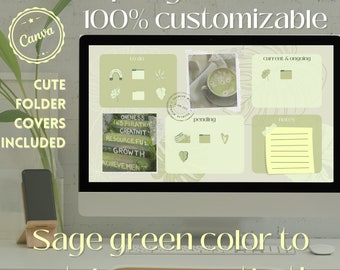 2022 Sage Green Desktop Organizer Bundle | Desktop Wallpaper, Folder Icon | Study, Work, Business, To Do List | Mac, Windows