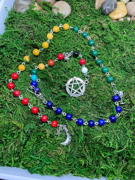 Chain Link Wearable WITCH's LADDER Ritual, Prayer & Meditation Beads - Handcrafted Witch, Wicca, Spiritual, Metaphysical, Chakra, Elements
