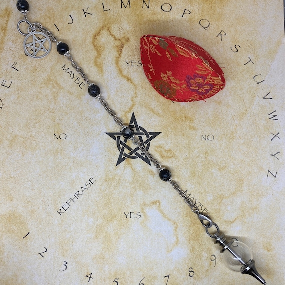 Handmade Black Sea sediment jasper PENDULUM chain bracelet with fillable glass SEPHOROTON and Pentacle charm and natural stone beads