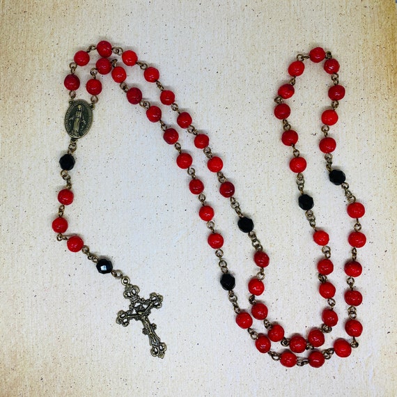 Handmade Chain Link Czech glass ROSE bead Five Decade catholic ROSARY