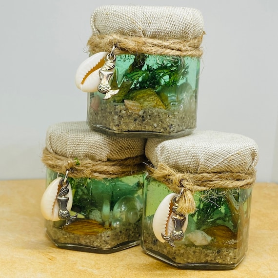 Beach jar paperweight wedding favors decor shells pearls mermaid