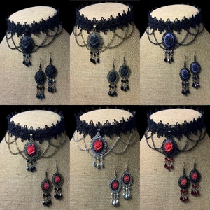 ROSE cameo chandelier choker earring set necklace gothic wedding Halloween Victorian