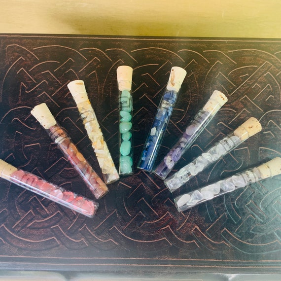 CHAKRA CRYSTALS chips in vials for spell work, balancing