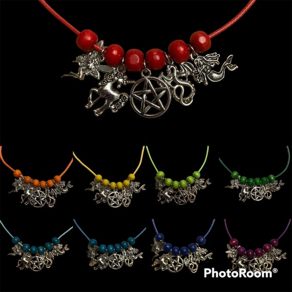 Elemental Charm Necklace MYTHICAL CREATURES Pagan Witch Wicca Pentacle Pentagram