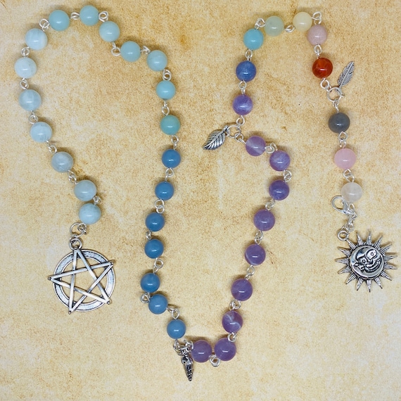 Chain Link Wearable WITCH's LADDER Ritual, Prayer & Meditation Beads - Handcrafted Witch, Wicca, Spiritual, Metaphysical, Chakra, Elements