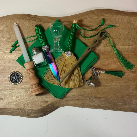 GREEN TREE of LIFE Altar tools set nine piece elemental witchcraft wicca pagan kit travel beginner