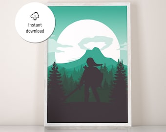 Breath of the Wild Wall Art – Zelda Hyrule Map & Master Sword Poster – BOTW Digital Download for Gamer Room Decor