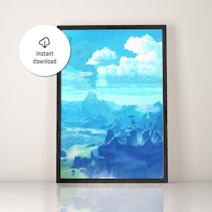 Link gliding over Hyrule | BOTW | Fantasy Adventure Poster | Open World Poster | Kids Room & Gamer Wall Decor | Digital Print Download