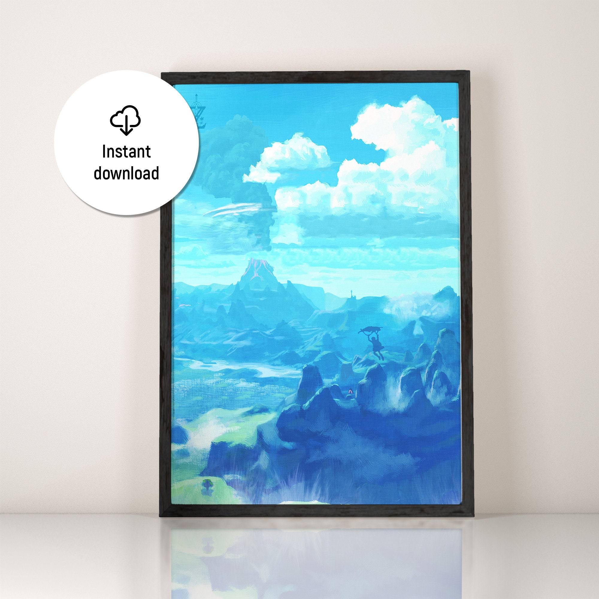 Link gliding over Hyrule | BOTW | Fantasy Adventure Poster | Open World Poster | Kids Room & Gamer Wall Decor | Digital Print Download