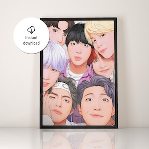 BTS Poster Digitale Kunst - K-Pop Wanddekoration - ARMY druckbares Geschenk - Bangtan Boys Illustration - Musikzimmer Druck
