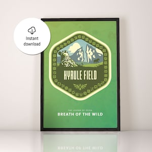 BOTW Poster, Zelda Poster, Hyrule field Poster, Zelda Wall Art, breath of the wild, Zelda Print, Zelda Travel poster, Hyrule field print