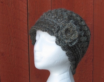Woman Crochet Cloche Hat, Handmade Crochet Hat, Crochet Hat with Flower, Vintage Style Hat, Ladies Spring Autumn Hat