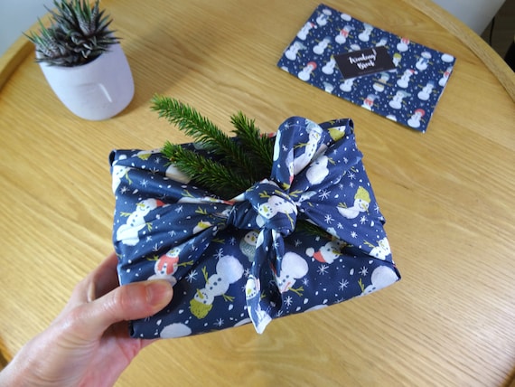 Christmas Furoshiki - Fabric Gift Wrap - Reusable Wrapping Paper - Christmas-  Snowman Parade