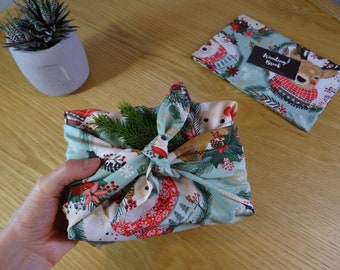 Christmas Furoshiki - Fabric Gift Wrap - Reusable Wrapping Paper - Christmas-  Wreath Squad