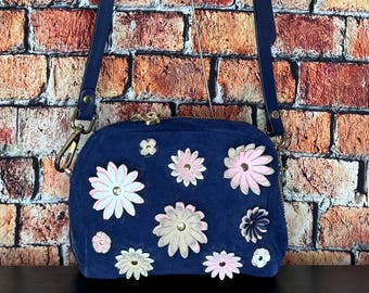 Isaac Mizrahi - IMNYC Blue Suede Crossbody With Pink, White and