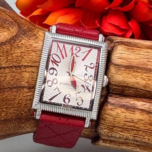 Judith Ripka Red Quilted Leather Stainless Steel Women&#39;s Watch