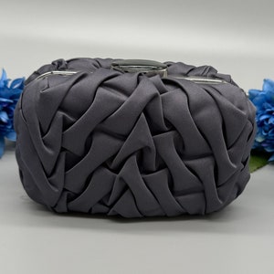 Elegant Deep Gray / silver  box style clutch with detachable silver shoulder strap