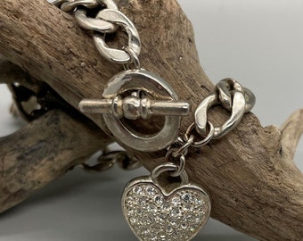 パヴェクリスタルハート付きヴィンテージスターリングシルバーテニスブレスレット