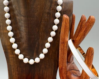 Vintage Monet White and Gold Necklace and Bangle