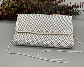 Vintage White Mesh Metal Evening Clutch with chain circa 1950s