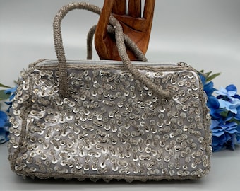 Bijoux Terner Silver sequined and beaded handbag