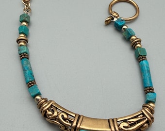 Barse Bronze Filigree Turquoise Toggle Bracelet