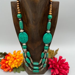 Vintage statement necklace in Greens and Browns
