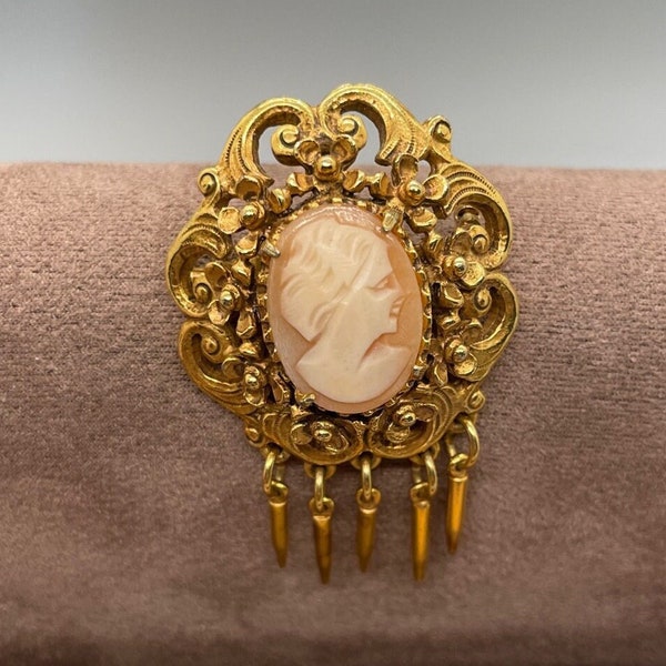 Vintage Florenza cameo brooch with pendant loop circa 1960s