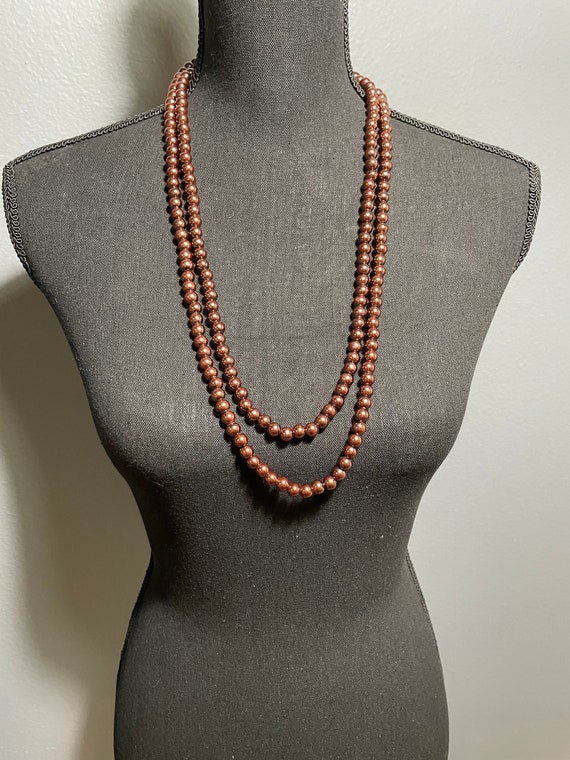Vintage brown metallic beaded necklace 30" long