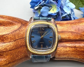 Joan Rivers Watch: Blue Alligator Faux Leather, Crystal Bezel