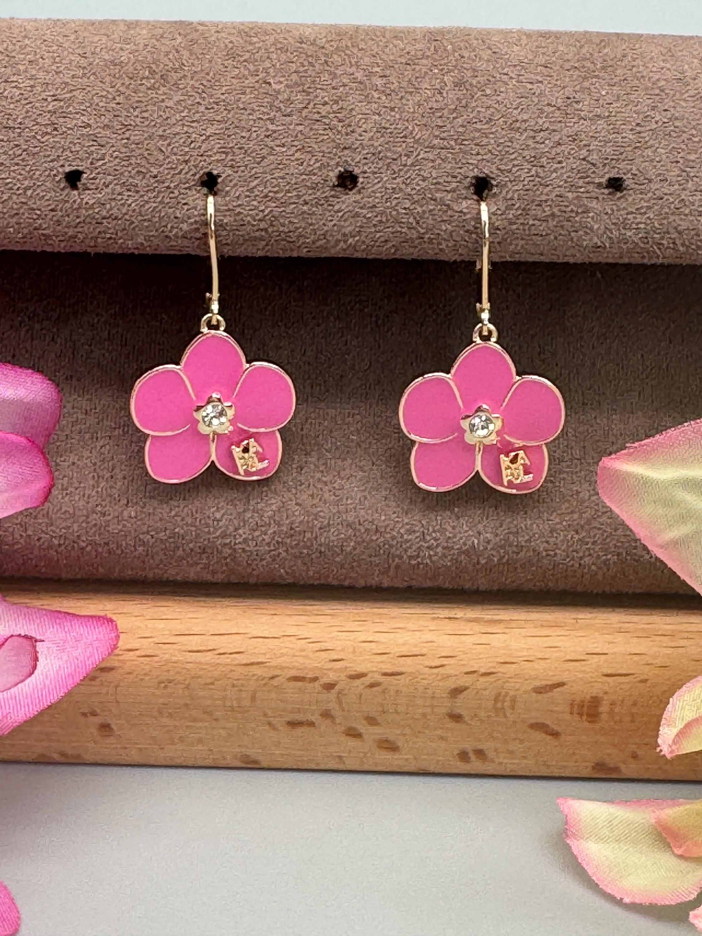 NWT - Karl Lagerfeld Paris Gold Tone Enamel Flower Logo Drop  display picture 1