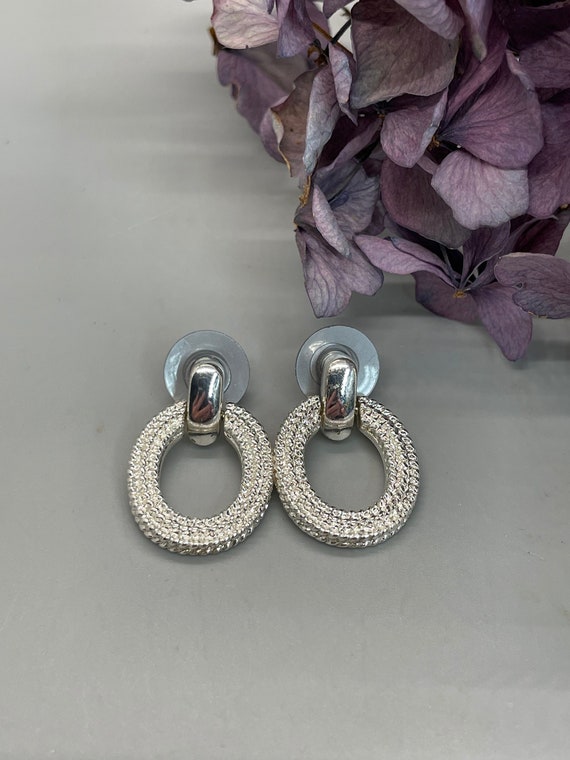 Vintage Monet textured silver drop earrings