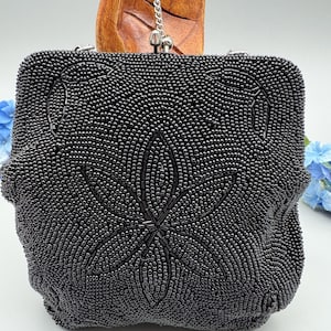 Vintage 1960s black beaded evening bag by Debbie, made in Japan