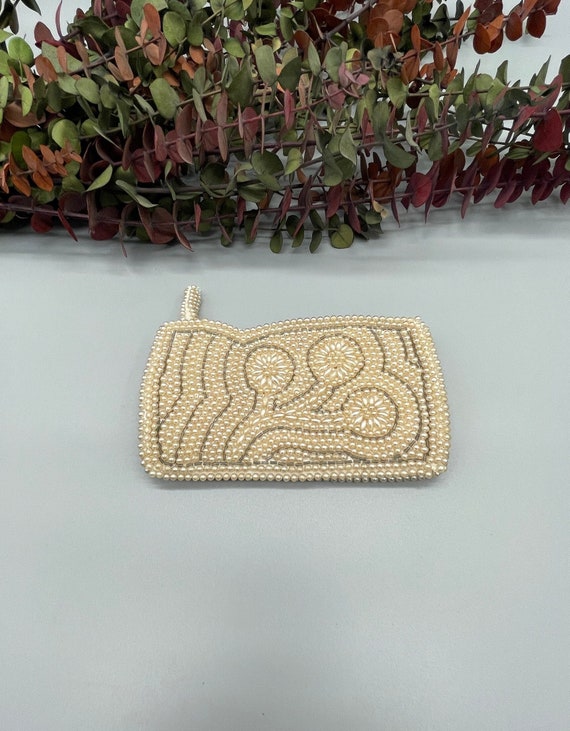 1950s Small Faux Pearl Seed Beaded Clutch - made i