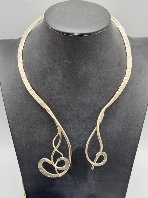 Salla Silver Hammered Artisan Statement Necklace - image 2