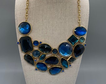 Joan Rivers Statement Bib Necklace in Blue and teal