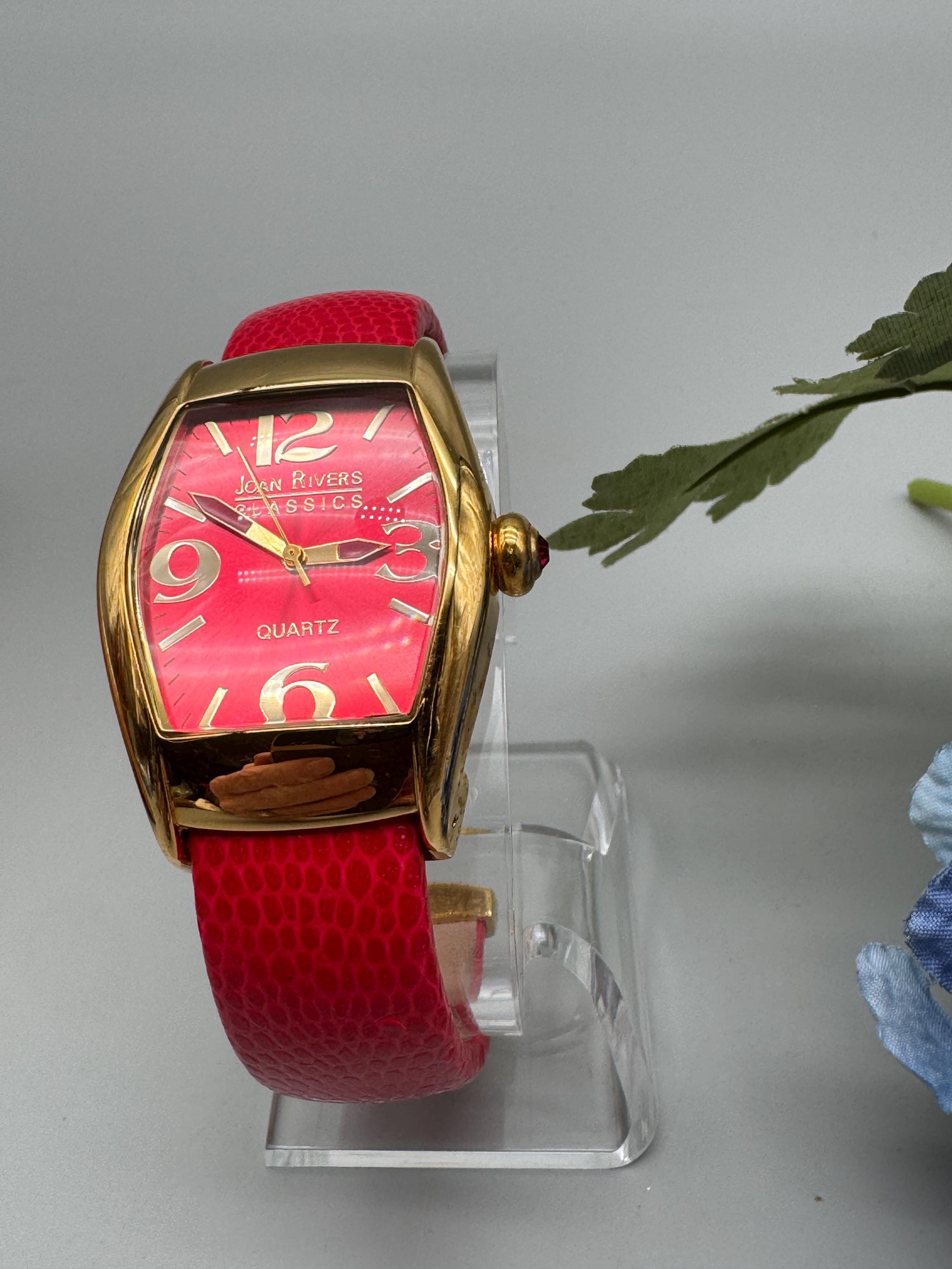 Joan Rivers Red Leather Cuff Watch: Goldtone Crystal Accent  display picture 2